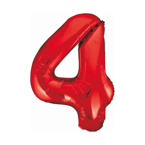 Folieballong Nummer 4 röd, 85cm