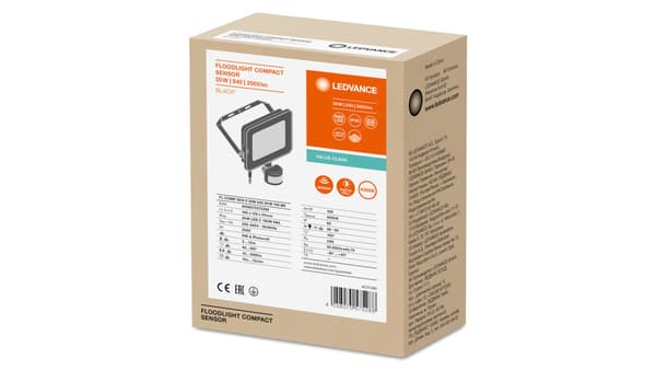 Ledvance LED-projektori FLOOD COMPACT SENSOR V 20W 840 SYM 100 BK 4058075575288