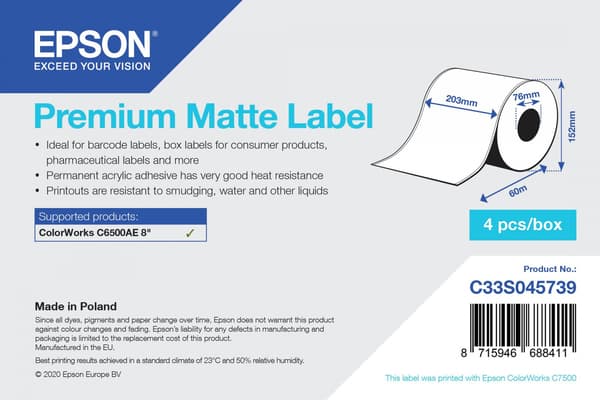 Epson C33S045739 skrivaretikett Vit