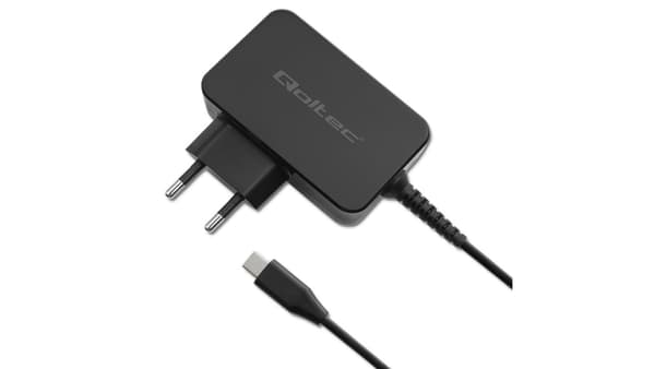 Qoltec GaN POWER PRO Batterioplader | 1xUSB-C | 65W | 5-20V | 3-3.25A | Sort