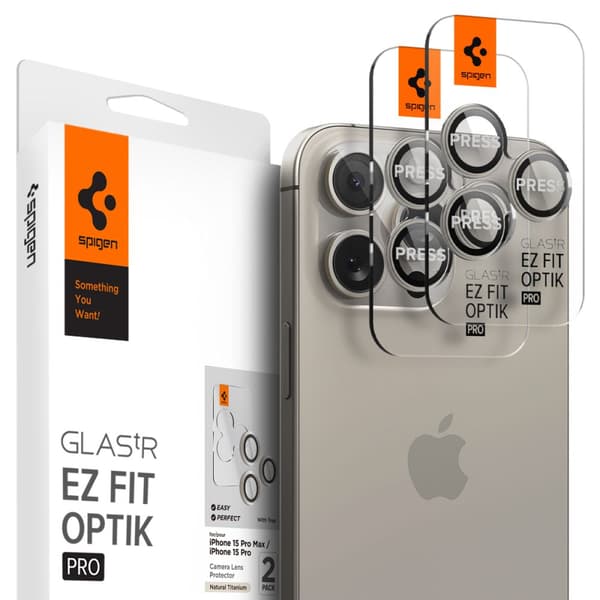 SPIGEN OPTIK.TR \"EZ FIT\" Kameraskydd 2-pack för IPHONE 14 PRO / PRO MAX / 15 PRO / PRO MAX natural titanium