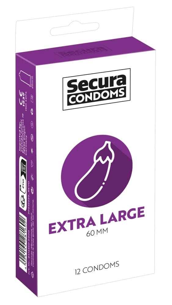 Secura Ekstra Store Kondomer 12-pak - Silkebløde, Veganske, 60 mm
