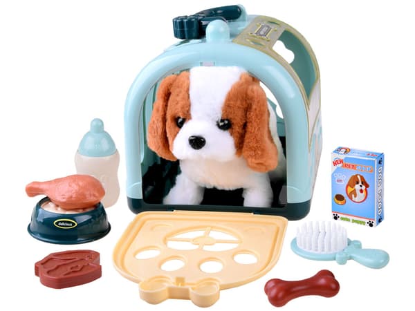 Interaktiv hund + mad + transportkasse ZA4354
