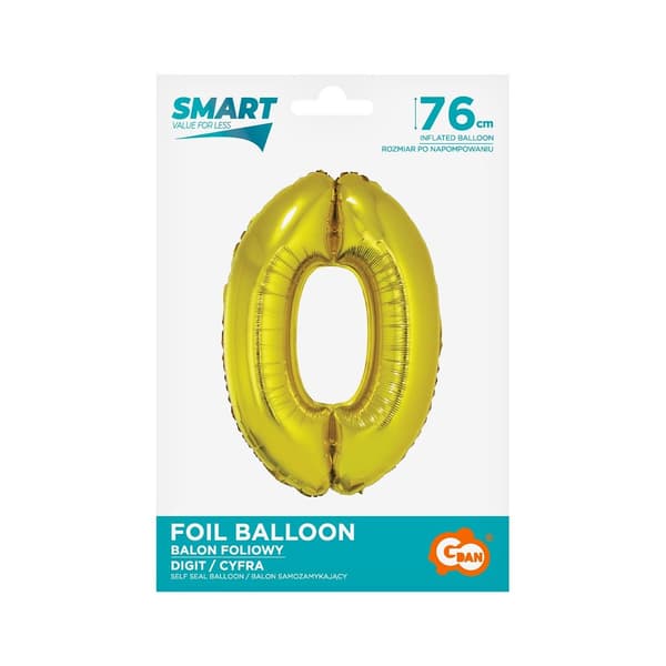 Smart folieballong, Siffra 0, guld, 76 cm