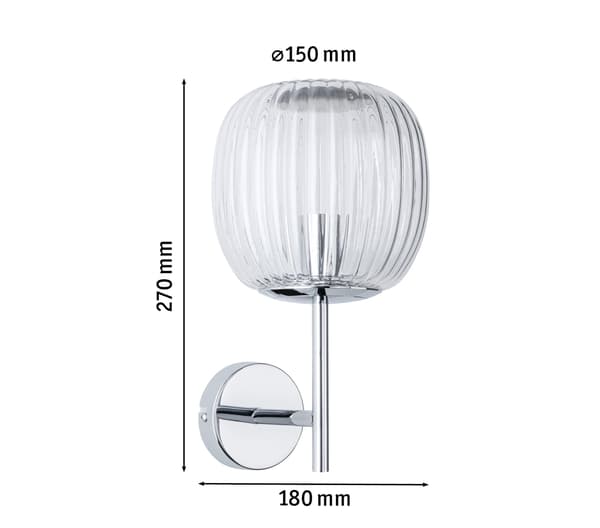 RUYA E14 Max.20W badeværelsesvæglampe IP44 230V krom/glas