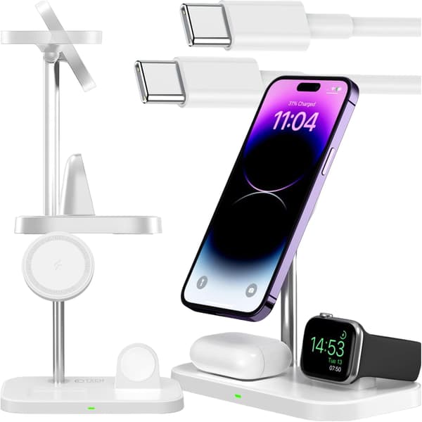 TECH-PROTECT QI15W-A22 3-I-1 MAGSAFE MAGNETISK TRÅDLØS OPLADER HVID