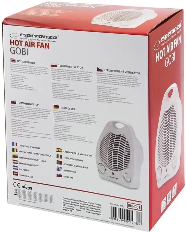 ESPERANZA TUULETINLÄMMITIN 1000/2000W GOBI