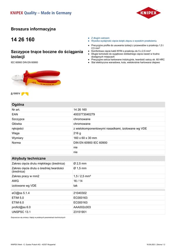 KNIPEX-sivuleikkurit eristyksen poistoon
