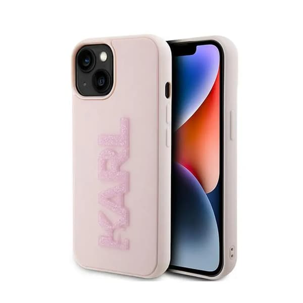 Original KARL LAGERFELD Hardcase KLHCP15M3DMBKCP för iPhone 15 PLUS (3D Logo Glitter / rosa)