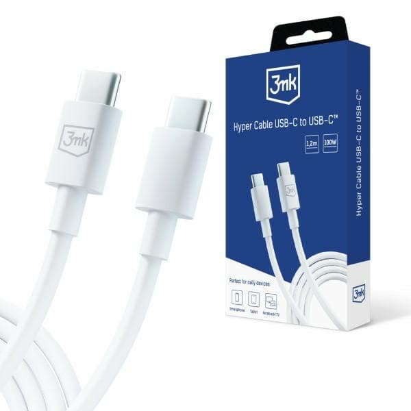 3MK HYPER KABEL USB-C - USB-C 100W 1.2M HVID KABEL