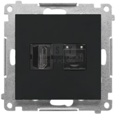 Simon 55 Stikkontakt HDMI+RJ45 Cat.6 (Modul) Mat Sort TGHRJ45.01/149