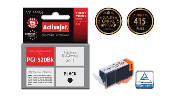 ACTIVEJET BLÆK CANON CLI-520BK SORT CHIP ACC-520BN