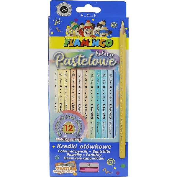 Pastel trekantede blyanter 12 farver + temper.