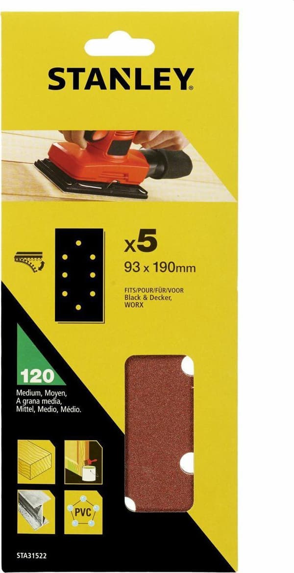 STA.FRY PAPIR 93mm x 190mm P120 /5stk. 8 VELCRO HULLER