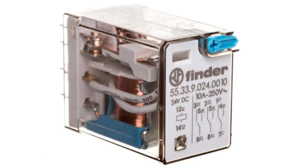 Finder Miniaturrelæ 3P 10A 24V DC Testknap (55.33.9.024.0010)