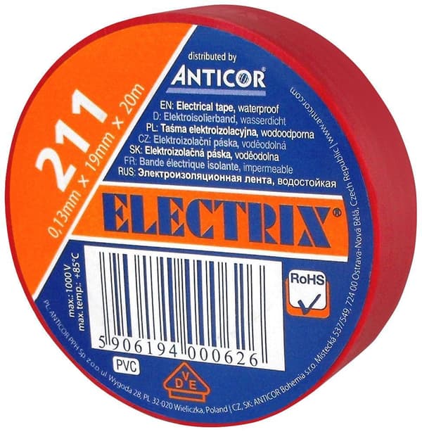 Anticor Elektrisk isoleringstejp PVC röd 19mm 20m
