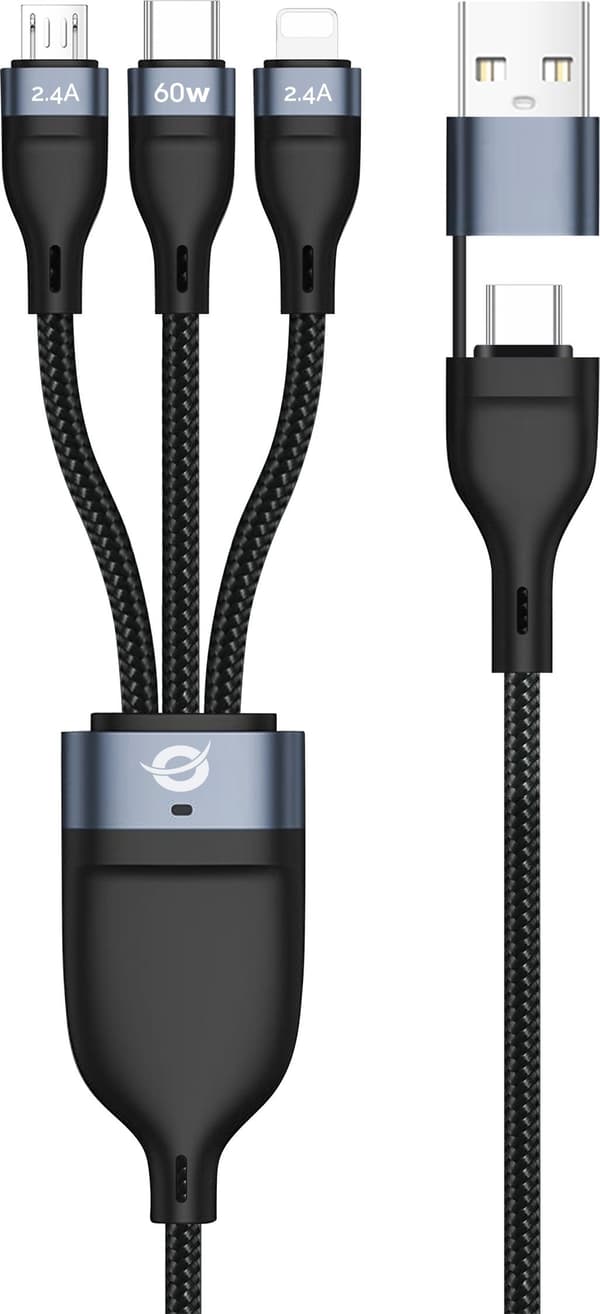 Conceptronic ETTA05B15 USB 2.0 -kaapeli 1,5 m USB C USB C/Micro-USB B/Lightning, musta