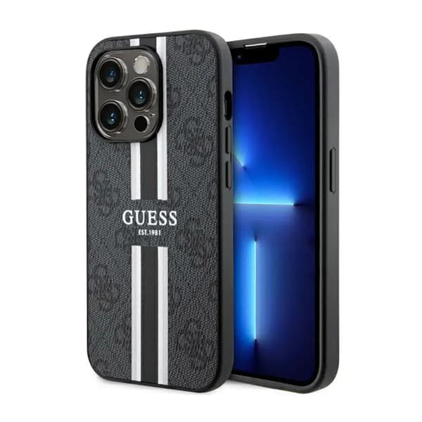 Originalt GUESS Hardcase GUHMP14XP4RPSK til iPhone 14 PRO MAX (Kompatibel med Magsafe 4G Printed Stripes / sort)