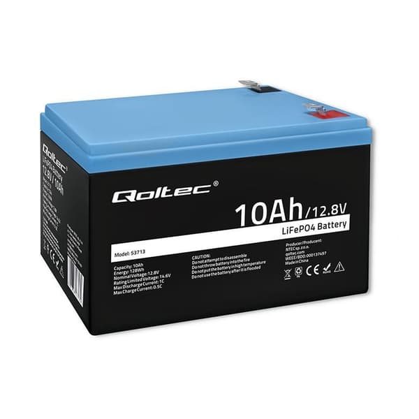 Qoltec LiFePO4 litiumrautafosfaattiakku | 12.8V | 10Ah | 128Wh | BMS