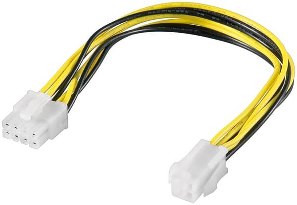 PremiumCord ATX/EPS 4-pin - ATX/EPS 8-pin, 0.24m, Gul (kn-16)