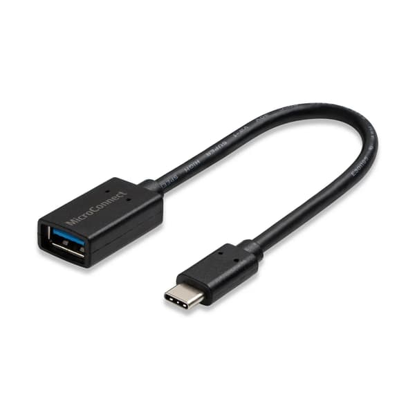 MicroConnect USB-C 3.2 Gen 1 - USB 3.2 Gen 1 A -sovitin, 0,2 m musta, synkronointiin ja lataukseen, nopeus 5 Gbit/s. 4,5 W