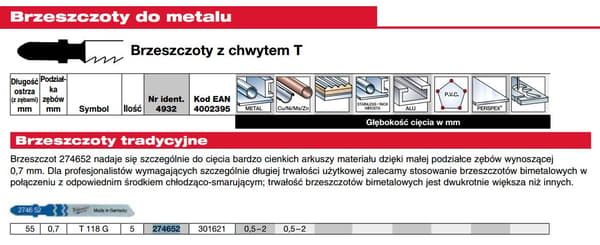 MILWAUKEE STICKSÅGSBLAD 55/0.7mm T118G 5st METALL