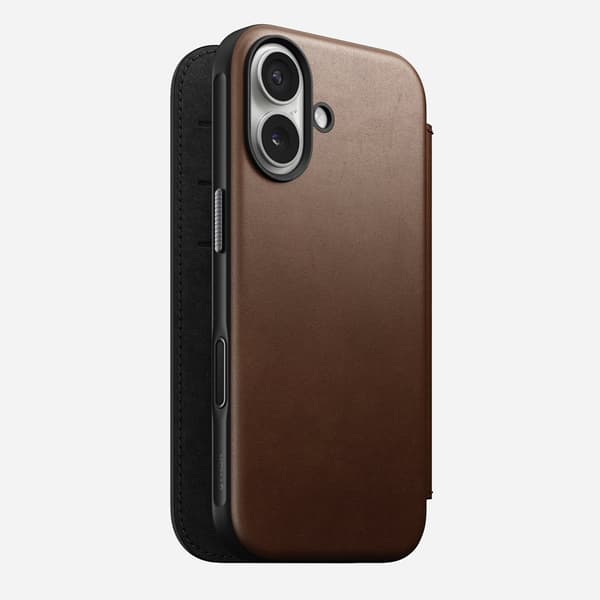 Nomad Modern Læder Folio, brun - iPhone 17