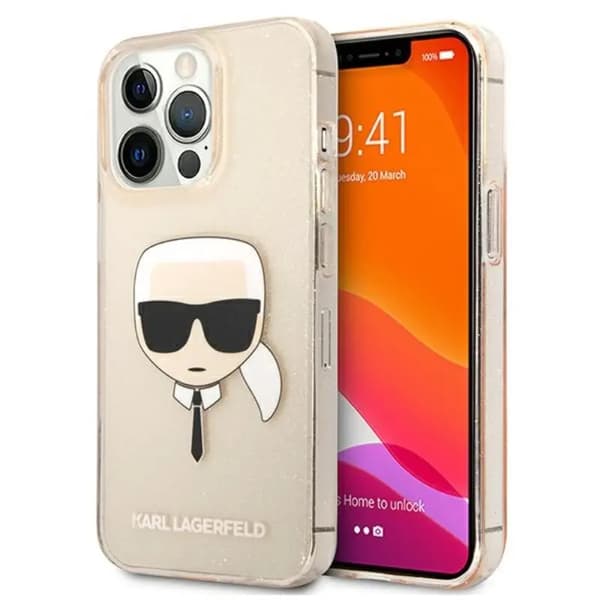Karl Lagerfeld Glitzer Karl's Head Cover til iPhone 13 Pro / iPhone 13 - Guld