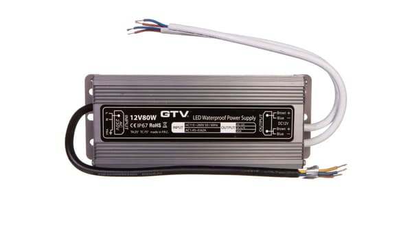 Vedenpitävä LED-muuntaja, 80W, IP 67, DC12V