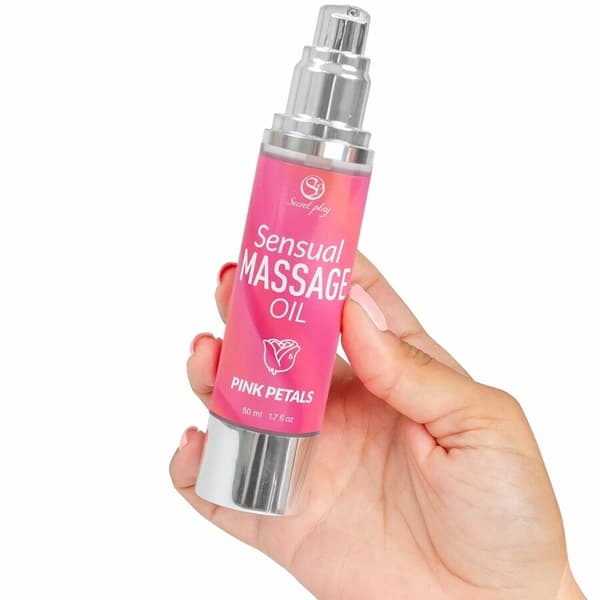 Secret Play Pink Petals Massageolja 50ml - Rosdoft, Luftfri Pump