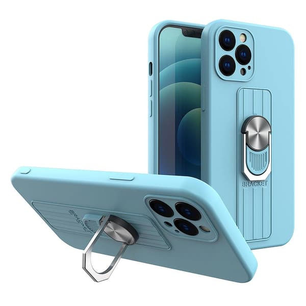 Ring Case Silikonfodral med fingergrepp och stativ för iPhone 12 mini ljusblå