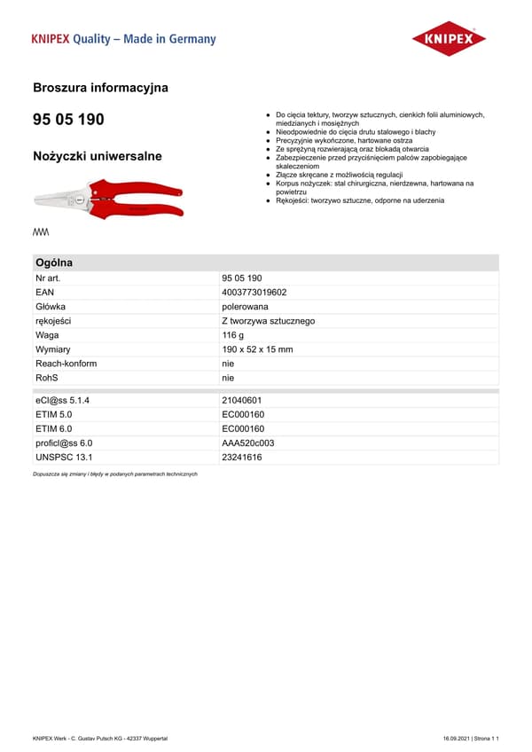 Knipex Universal-saks (9505190)