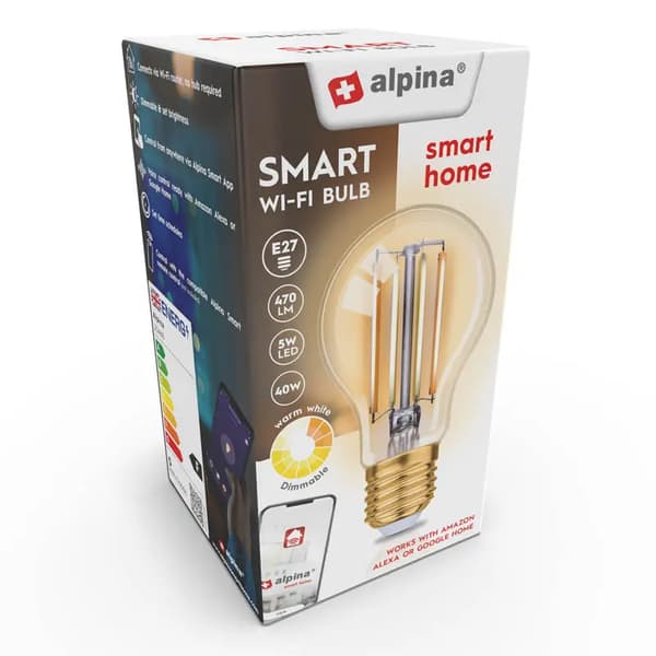 Alpina - Smart Wifi Pære E27 Strøm 4.9W Varm Hvid