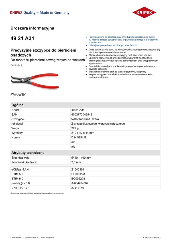 KNIPEX Tarkkuuslukkorengaspihdit