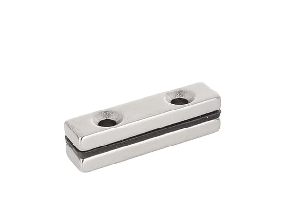 Neodym plademagnet med huller til bor 40x10x5mm (2)