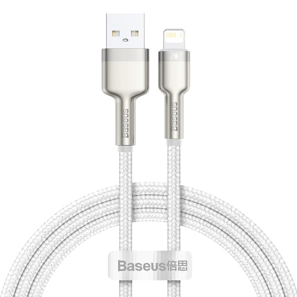 Baseus Lightning Cafule Series Metall datakabel 2.4A 1m Vit (CALJK-A02)