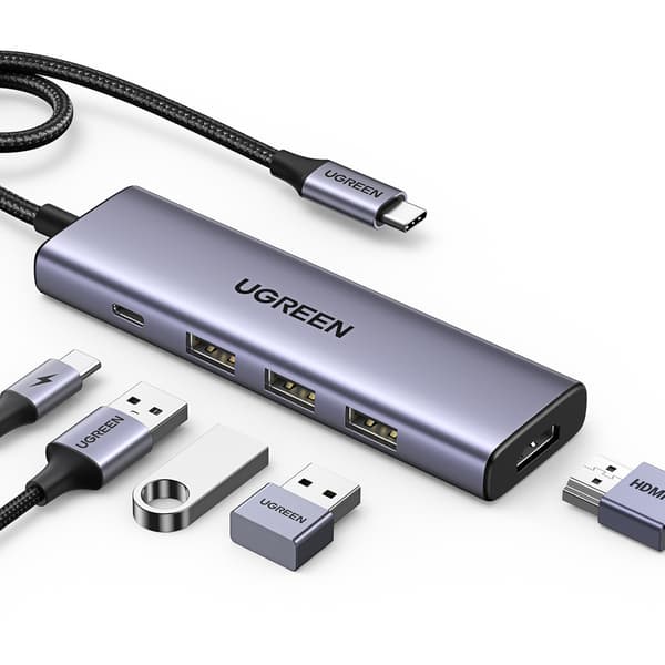 Multifunktionell HUB 5-i-1 USB-C - HDMI 1.4 / 3 x USB-A / USB-C PD 100W Ugreen CM511 - Grå