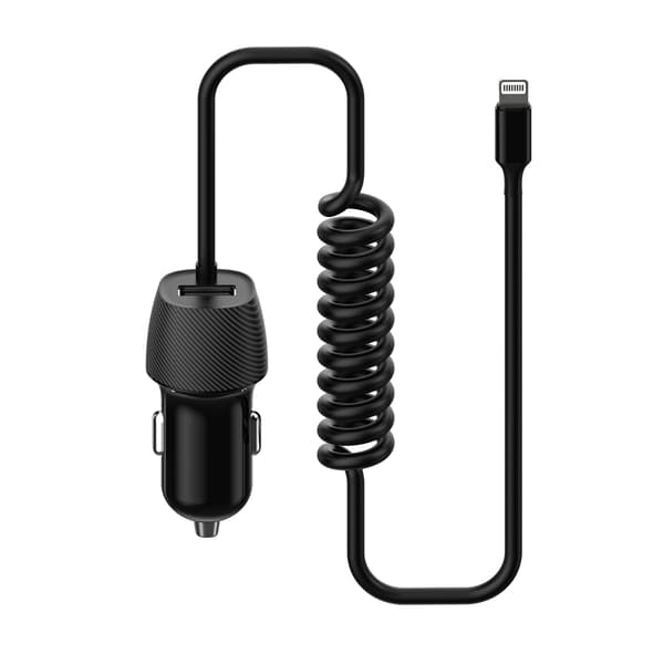 PLATINET BILOPLADER BILOPLADER SPIRAL 3.4A USBA + LIGHTNING KABEL KABEL [45484]