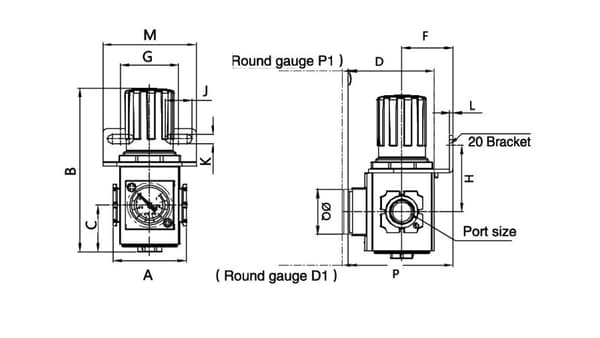 Lufttryksregulator G 1/8 GW til 10 bar, justering 1,5-9 bar