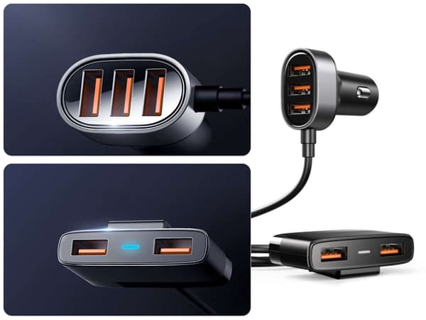 Joyroom Auto-Schnellladegerät 5x USB 6.2 A med forlængerkabel sort (JR-CL03)
