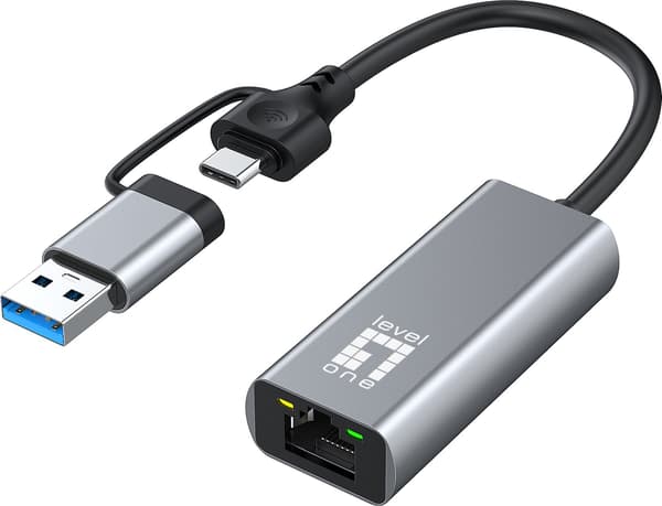 LevelOne Adapter USB-C + USB-A -> RJ45