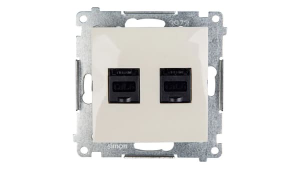 Kontakt-Simon Computerstikdåse SIMON54 dobbelt 2xRJ45 kat.6 med skruet creme - D62.01/41