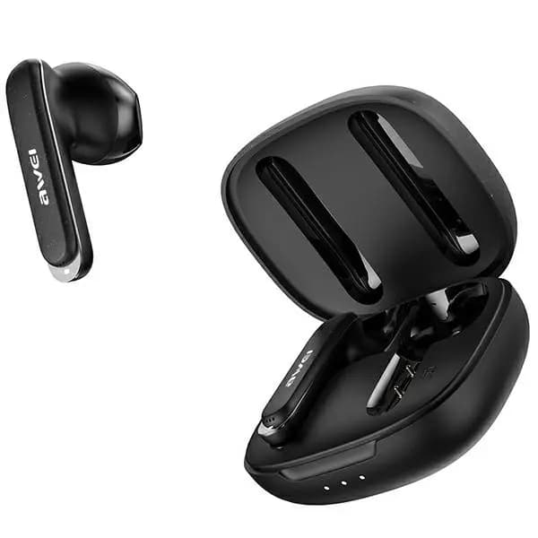 AWEI Bluetooth 5.3 T66 TWS hovedtelefoner + dockingstation sort/sort
