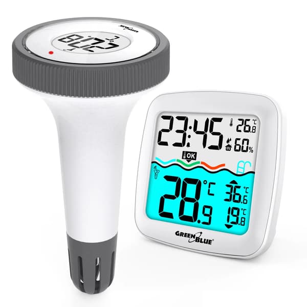 GreenBlue GB216 väderstation med pooltermometer, 60m räckvidd, flödessensor, temperatur, timme, kalender, DCF