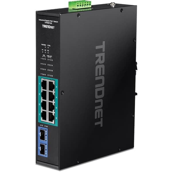 TRENDnet 10-ports Gbit PoE+ industriel switch til DIN-skinne -20/+65°C