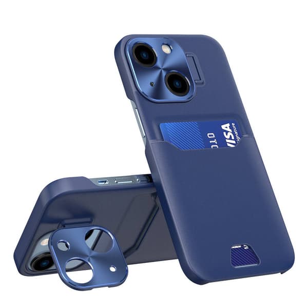 Læder Stand Etui til iPhone 14 Plus Cover Kortetui med Stativ blå