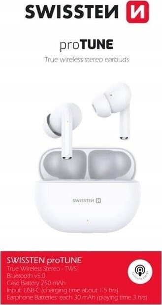 Hörlurar HF, Bluetooth SWISSTEN ProTune, TWS, vit