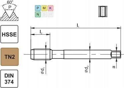 TAP M12x1 DIN-374B (6H) HSSE TIN 800X