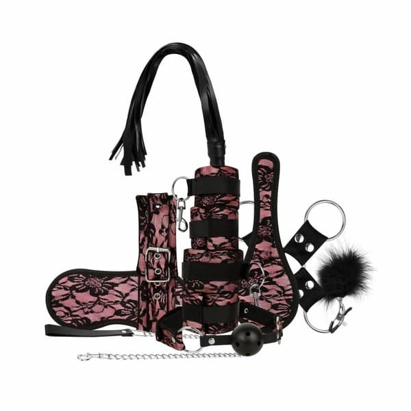 Sovrumsfantasier Bundna av Spets 8-delars BDSM-set Rosa
