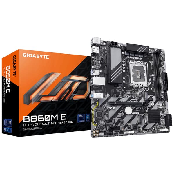 Gigabyte B860M E | Processorfamilie Intel | Processor socket LGA1851 | DDR5 | Understøttede harddisk-interfaces SATA, M.2 | Antal SATA-stik 4